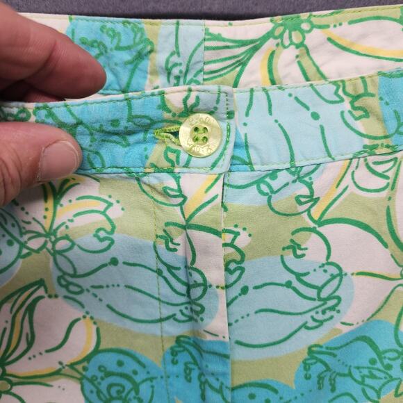 Lilly Pulitzer Pants Womens 10 Green Blue Capri Floral Stretch Cotton Cropped - Picture 9 of 10
